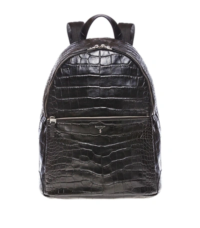 Serapian Croc-embossed Leather Backpack In Black