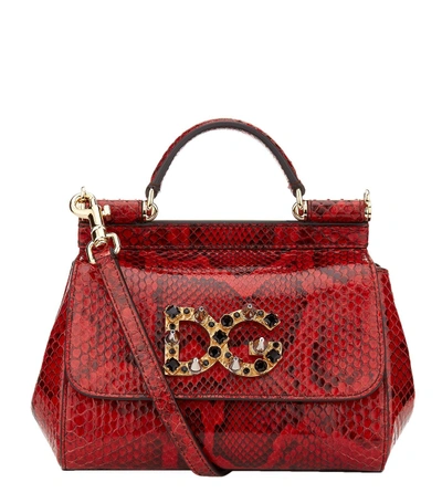 Dolce & Gabbana Mini Sicily Embellished Python Shoulder Bag In Multi