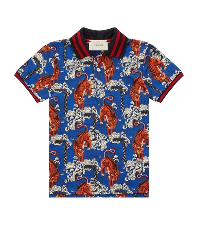 Gucci Tiger Print Piqué Polo Shirt In Multi | ModeSens