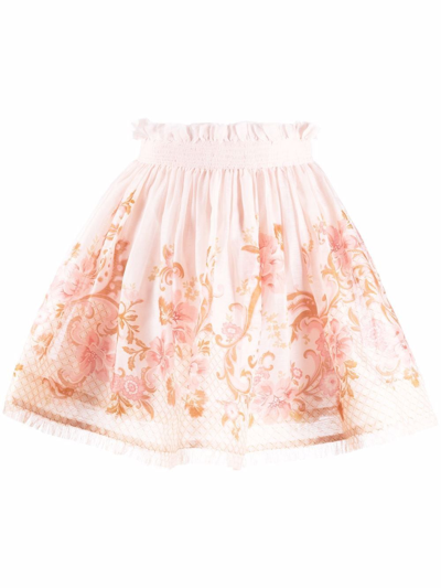 Zimmermann Postcard Floral-print Silk And Linen-blend Mini Skirt In Swirl Floral Pink