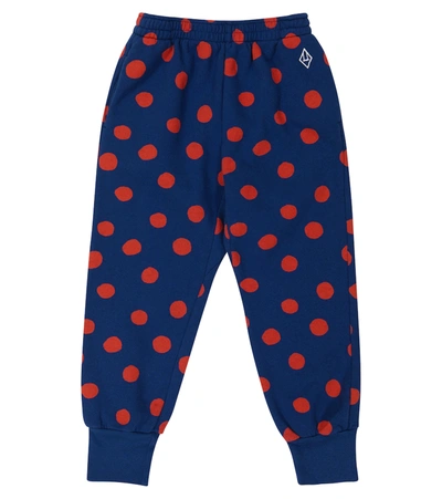 The Animals Observatory Kids' Panther Polka-dot Cotton Sweatpants In Navy/red
