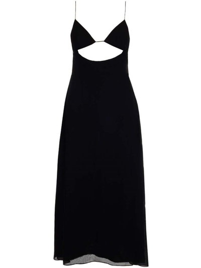 Saint Laurent Open-back Cutout Crepe De Chine Midi Dress In Black