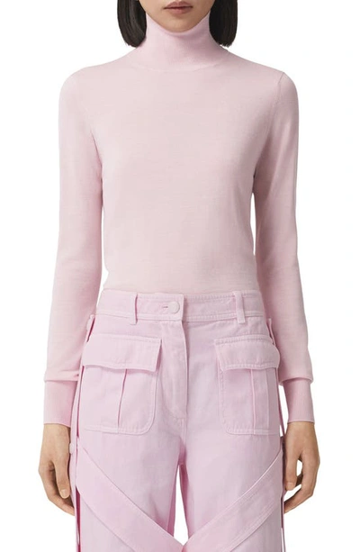 Burberry Nadira Wool-blend Blouse W/ Monogram Plaque In Pale Candy Pink