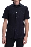 Bugatchi Tech Slub Knit Short Sleeve Stretch Cotton Button-up Shirt In Black