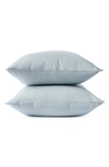 Coyuchi Cloud Set Of 2 Brushed Organic Cotton Flannel Pillowcases In Pale Ocean Soft White Stripe
