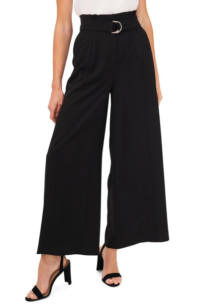 Cece Wide Leg Belted Crepe Pants In Rich Black