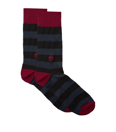 Alexander Mcqueen Contrast Striped Socks In Black