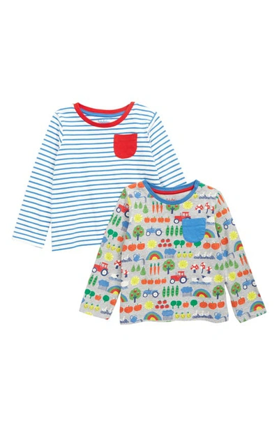 Mini Boden Babies' Assorted 2-pack Long Sleeve T-shirts In Grey Marl Rainbow Farm