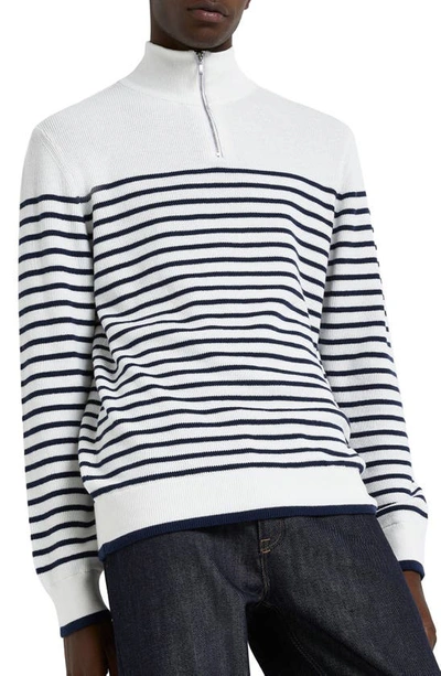 River Island Knit Half Zip Stripe Sweater In White & Navy