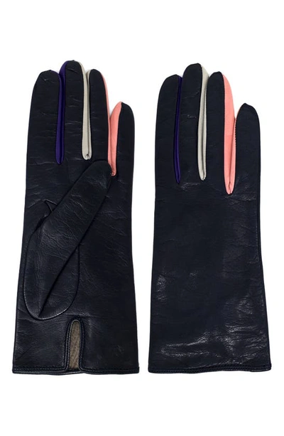 Nicoletta Rosi Colorblock Cashmere Lined Lambskin Leather Gloves In Multicolor