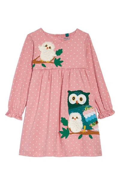 Mini Boden Babies' Spotty Appliqué Jersey Dress In Formica Pink Owls