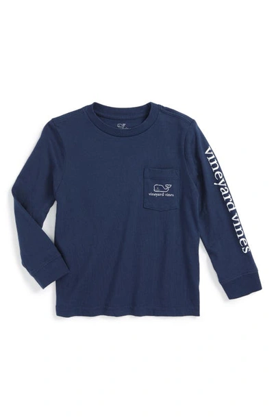 Vineyard Vines Kids' Whale Logo Pocket Long Sleeve Graphic T-shirt In Blue Blazer