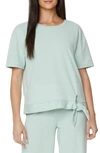 Nydj French Terry Tie Front Short Sleeve Sweatshirt In Sunkissed Sage