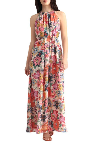 Maggy London Floral Halter Neck Dress In White