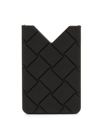 Bottega Veneta Rubber Intrecciato Card Case In Black