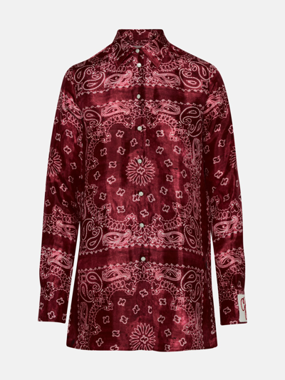 Golden Goose Golden Collection Pajama Shirt In Burgundy With Paisley Print In Multicolor