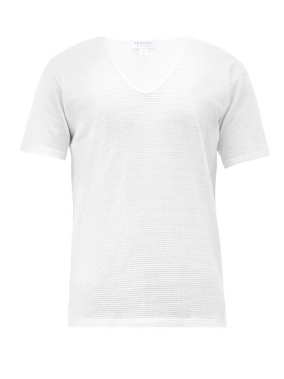 Sunspel Sea Island Cotton V-neck T-shirt In White