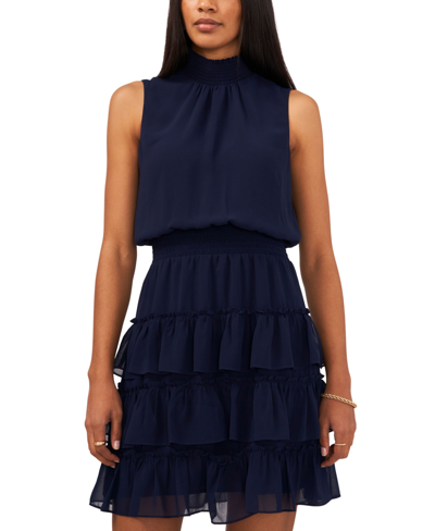1.state Women's Sleeveless Smocked Neck Dress With Ruffle Tiers In Peaccoat