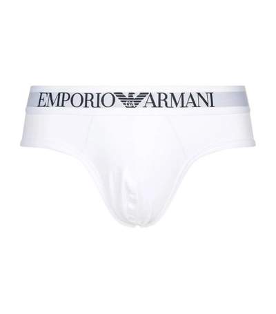Emporio Armani Stretch Cotton Briefs In White/ White/ White
