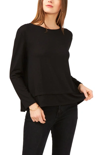 1.state Long Sleeve Tie Back Cozy Top In Black