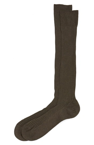 Pantherella Cotton Lisle Blend Over The Calf Dress Socks In Dark Brown