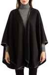 Sofia Cashmere Leather Trim Reversible Cashmere Cape In Brown Charcoal