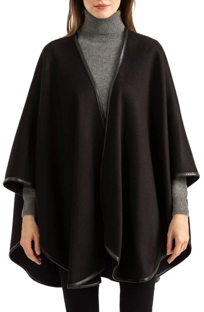 Sofia Cashmere Leather Trim Reversible Cashmere Cape In Brown Charcoal