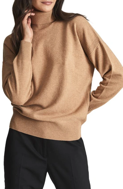 Reiss Nova Wool & Cashmere Blend Turtleneck Jumper In Camel