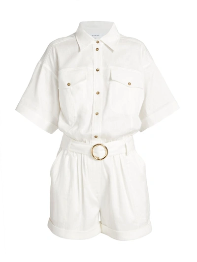 Frame Arie Belted Twill Playsuit In White