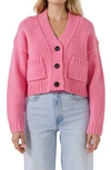 English Factory V Neck Sweater Cardigan In Pink