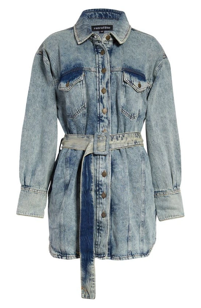 Retroféte Odette Belted Long Sleeve Denim Shirtdress In Ocean Side