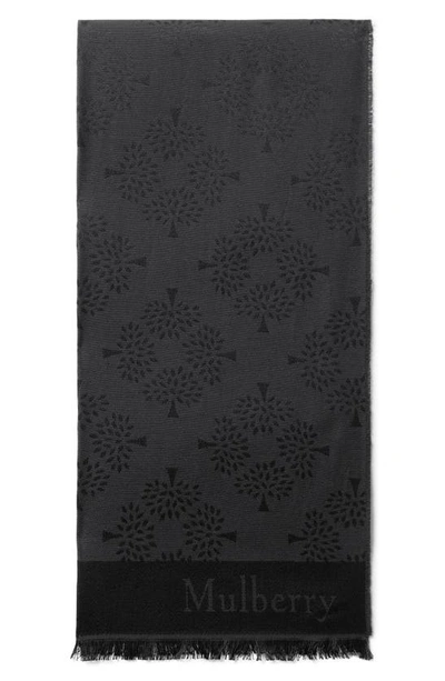 Mulberry Tree Jacquard Silk & Organic Cotton Scarf In Black