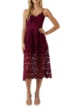 Endless Rose Lace Spaghetti Strap Midi Dress In Burgundy