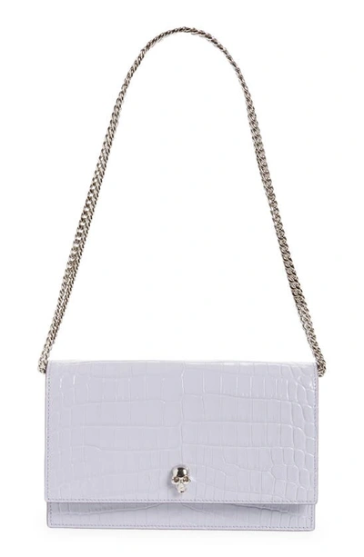 Alexander Mcqueen Medium Skull Croc Embossed Leather Crossbody Bag In Lavender