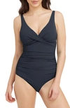 Sea Level Cross Front Multifit One-piece Swimsuit In Storm Blue