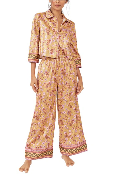 Free People Pajama Party Print Pajamas In Gold Combo
