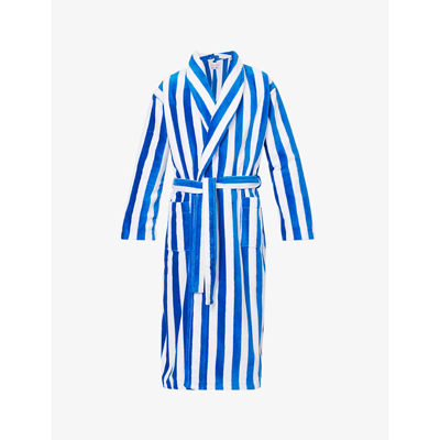 Derek Rose Men's Aston 31 Terry Cotton Stripe Bathrobe In Blue