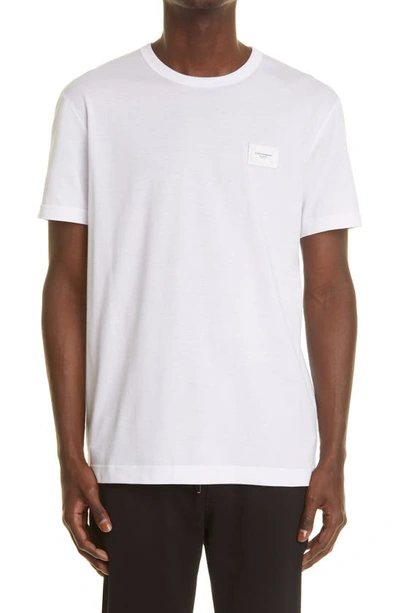 Dolce & Gabbana Logo Patch Cotton T-shirt In Bianco Ottico