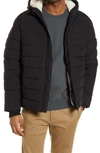 Noize High Pile Fleece Lined Hooded Puffer Jacket In Black
