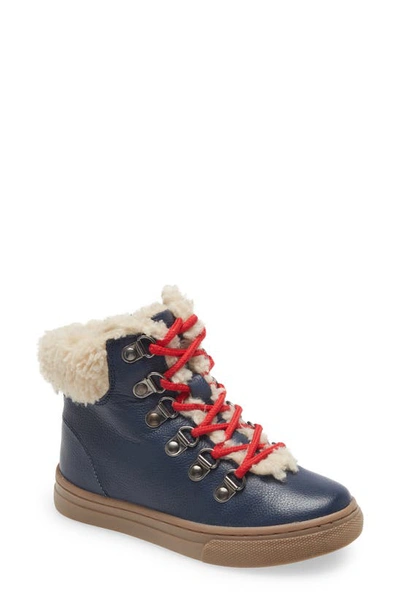 Boden Kids' Cozy Leather Faux Fur Boots In Navy