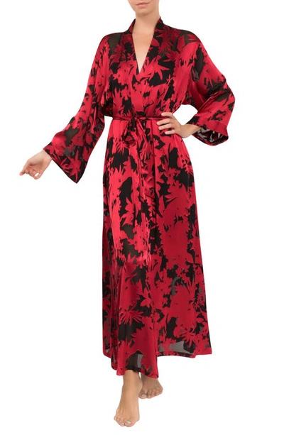 Everyday Ritual Colette Floral Devore Robe In Red Black Floral