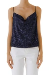 Endless Rose Sequins Cowl Neck Camisole In Navy