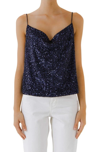 Endless Rose Sequins Cowl Neck Camisole In Navy