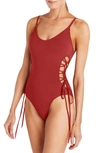 Robin Piccone Aubrey Lace-up One-piece Swimsuit In Brick