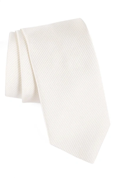 David Donahue Stripe Silk Tie In White