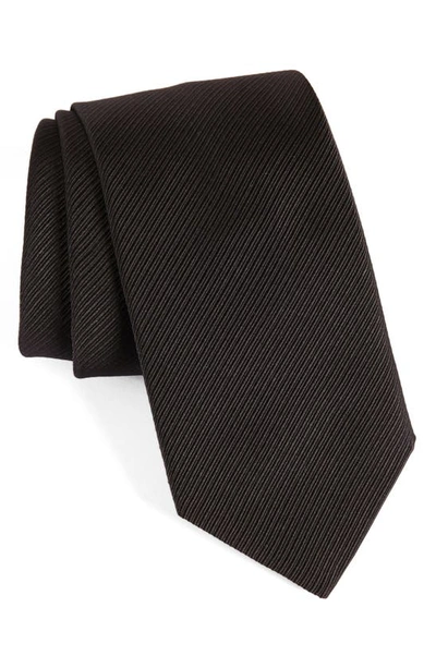 David Donahue Stripe Silk Tie In Black