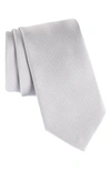 David Donahue Stripe Silk Tie In Silver