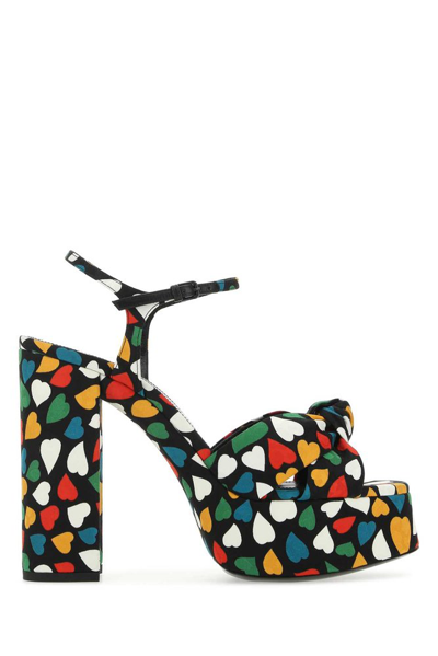 Saint Laurent Bianca Knotted Heart-jacquard Platform Sandals In Multicolore