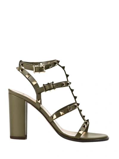 Valentino Garavani Green Multi-strap Rockstud Heeled Sandals | ModeSens