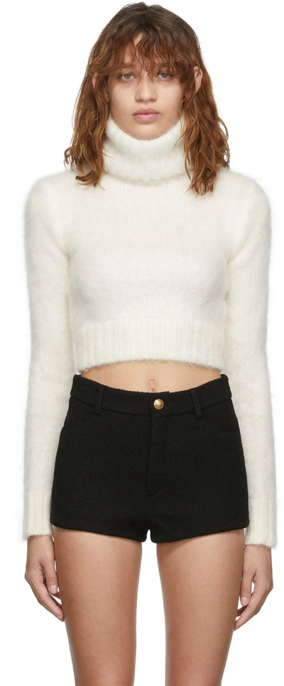 Saint Laurent Saint Lauren Crop Mohair Blend Crop Turtleneck Sweater In White